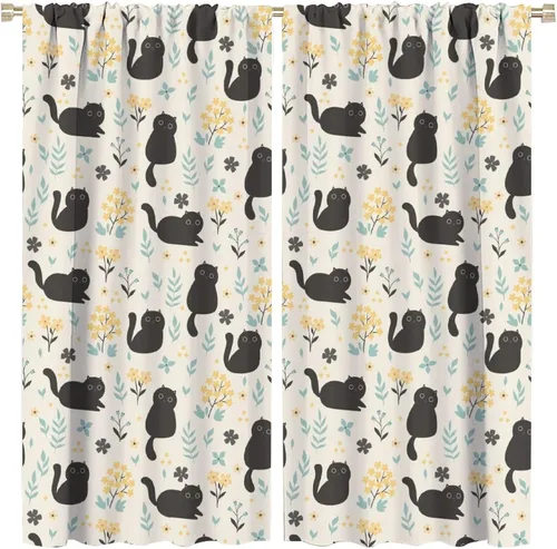 Vista 8 de Cortinas opacas de gato abstracto, arte simple, universo planeta, dibujos animados, lindo, divertido, colorido, gato, azul, niños, niñas, niños