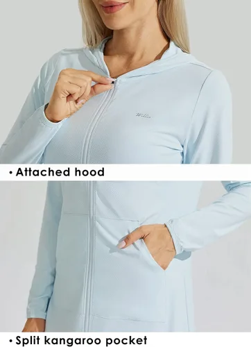 Vista 5 de Willit UPF 50+ - Cubierta de natación para mujer, protección solar, traje de baño de playa, traje de baño, chaqueta larga con capucha SPF