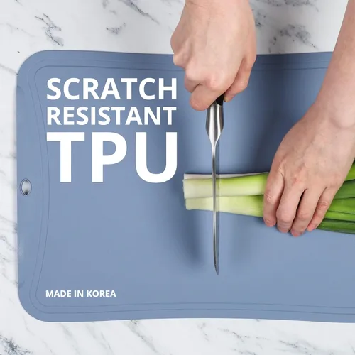 Vista 2 de Tabla de cortar de TPU Blue Ginkgo [Mediana] – Hecha en Corea, flexible, apta para cuchillos, resistente tabla de cortar de cocina (Azul)
