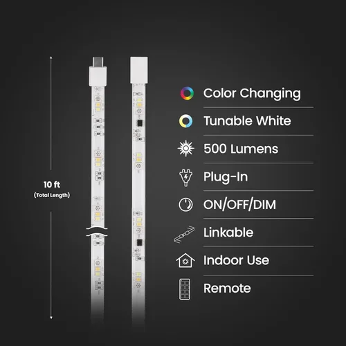 Vista 2 de Feit Electric Tira de luz LED de persecución inteligente de 10 pies, RGB que cambia de color + blanco sintonizable, aplicación Wi-Fi y control