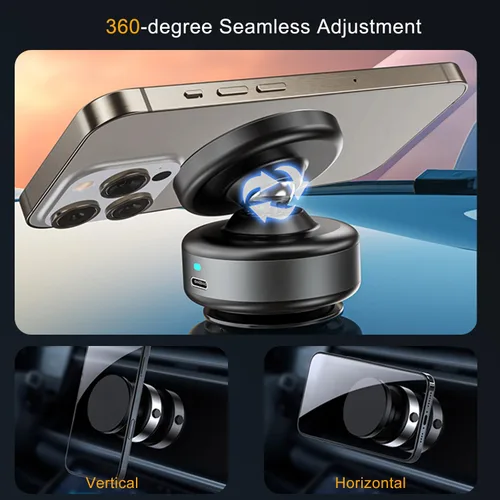 Vista 6 de Soporte magnético de vacío eléctrico para teléfono, soporte de ventosa inteligente con sello automático con imán N55, soporte manos libres ajustable