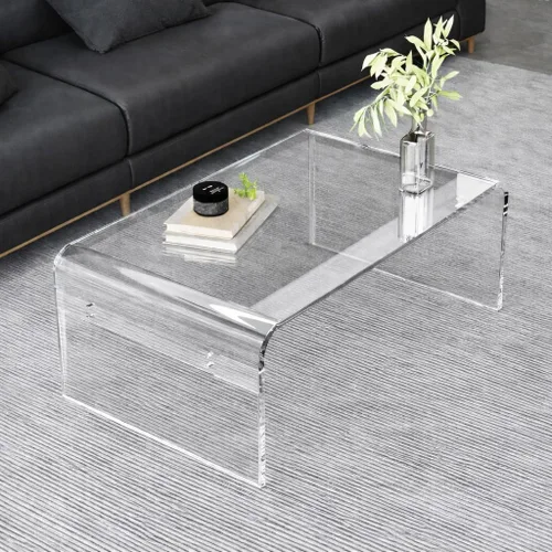 Vista 4 de MESAILUP Mesa de Centro Rectangular de Acrílico Transparente Premium de 32 Pulgadas para Sala de Estar, Mesa Baja de Cascada Transparente