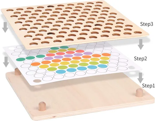 Vista 4 de QZMTOY Juego de cuentas de madera con clavijas, juguetes Montessori de aprendizaje, clasificación de colores, juguetes a juego apilables para niños