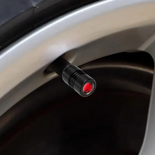 Vista 5 de Juego de 4 piezas de aleación de aluminio negro con tapa de núcleo de válvula modificada, apta para neumáticos decorativos de automóviles, camiones