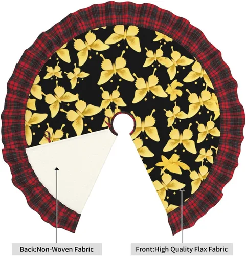 Vista 3 de Beautiful Gold Butterflies Print Christmas Tree Skirt Red Black Plaid Border Xmas Tree Skirt Holiday New Year Party Christmas Party Decor. 30 in 36