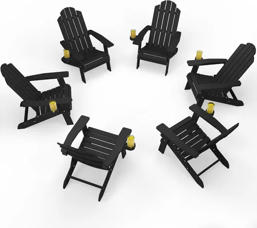 Vista 24 de MXIMU Silla Adirondack plegable para exteriores: sillas Adirondack fáciles de montar y cómodas, silla de plástico compuesto para todo tipo de clima