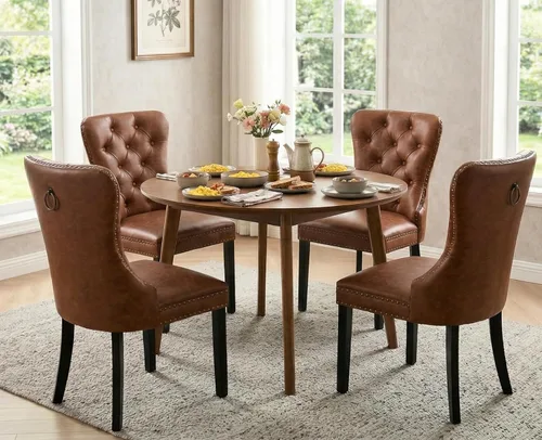 Vista 14 de Shunzhi Juego de 2 sillas de comedor de piel sintética, sillas de comedor Beige