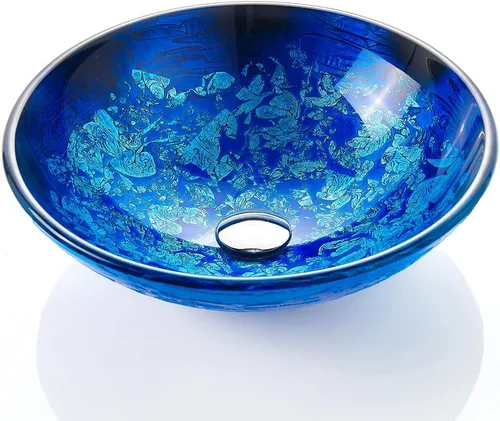 Vista 8 de Blue OceanMystery Series - Fregadero de baño de vidrio templado decorativo en azul estrellado Fregaderos de montaje superior sobre encimera