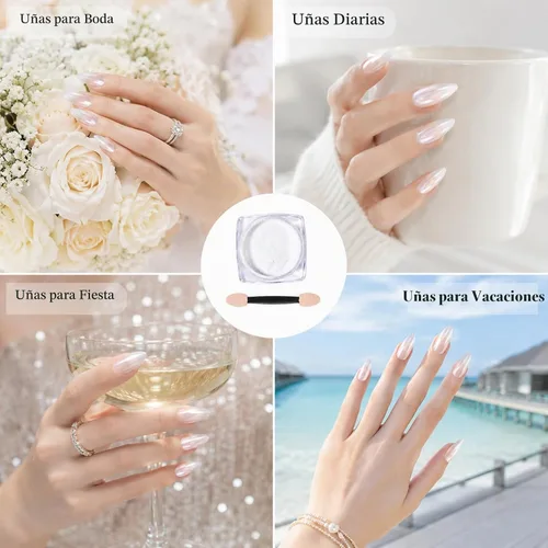 Vista 6 de Polvo de uñas de cromo perla blanca para uñas de gel