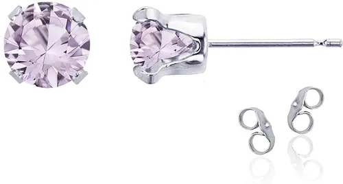 Vista 100 de Aretes de tuerca de plata de ley 925 chapados en oro de 14 quilates macizo, oro amarillo, blanco o rosa de 0.236 in Amatista
