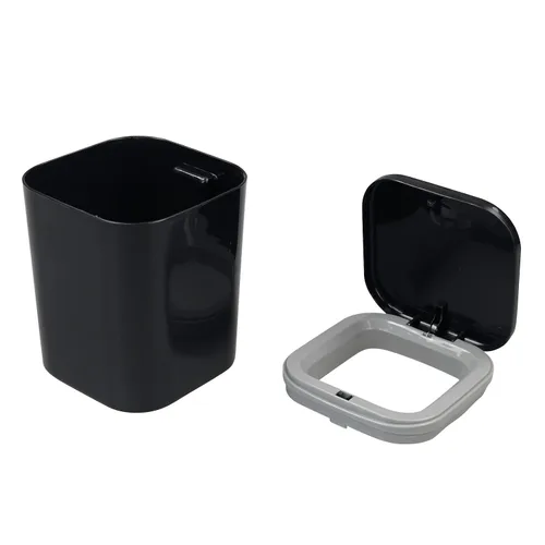 Vista 4 de Zopnny Mini cubo de basura de mesa de 0.5 galones/1.9L con tapa desplegable, papelera de escritorio para encimera de baño, tocador, café u oficina