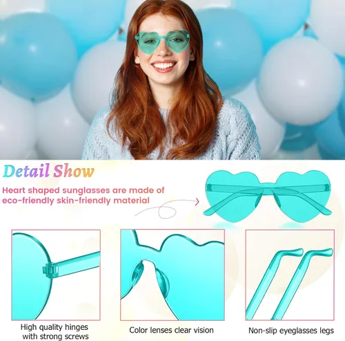 Vista 3 de RTBOFY 10 PCS Heart Sunglasses for Fashion Party, Rimless Heart Shaped Sunglasses for Women Party Favor Halloween Sunglasses