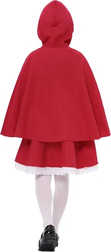 Vista 3 de KOJOOIN Disfraz de Caperucita Roja para Niñas, Vestido de Halloween con Capa de Lujo para Juego de Rol