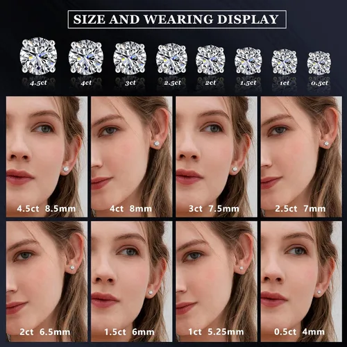 Vista 2 de Sllaiss Aretes de plata de ley con circonita cúbica para mujeres y hombres, chapados en oro blanco de 14 quilates, aretes redondos de circonita