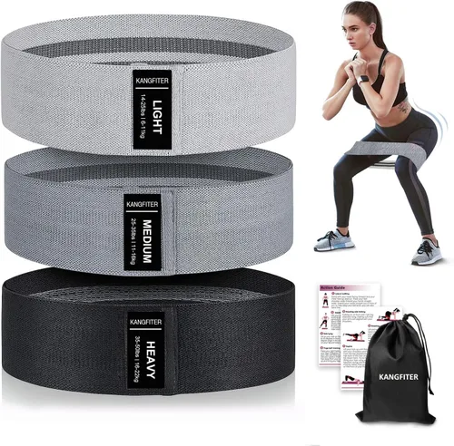 Vista 10 de KANGFITER Non-Slip Fabric Resistance Bands for Working Out, Loop Exercise Bands for Booty Leg, Butt, Glute, Stretch Workout Bands for Women & Men