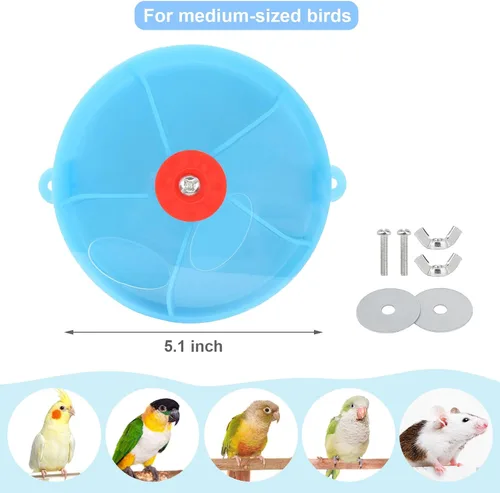 Vista 5 de Bird Creative Foraging System Wheel Seed Food Ball Rotate Training Toy para loros pequeños y medianos Periquitos Cacatúa Conure (azul)