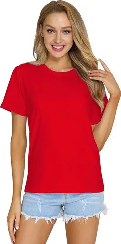 Vista 3 de RightPerson Camisetas de verano básicas de manga corta con cuello redondo y cuello redondo para mujer