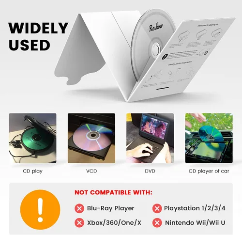 Vista 5 de Reshow Kit limpiador de discos de lente láser para reproductor de CD y DVD sin rayar la óptica, incluye paño de microfibra, disco de limpieza