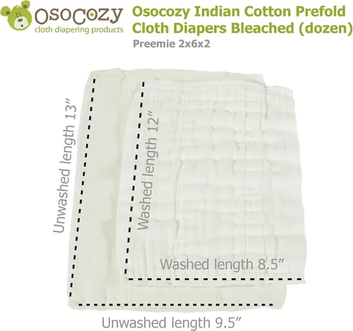 Vista 3 de OsoCozy Pañales de tela preplegados (1 doz), suaves, absorbentes, duraderos, 100% algodón