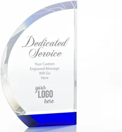Vista 10 de Baudville Trofeo grabado – Cristal – Azul en la base – Premio para empleados – Grabado personalizado – Viene en caja de regalo