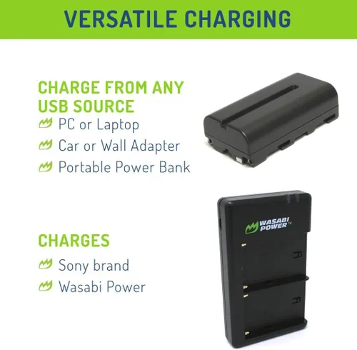 Vista 4 de Wasabi Power Batería F550 (paquete de 2) y cargador dual de repuesto para Sony Serie L, NP-F330, NP-F530, NP-F550, NP-F570, CN-160, CN-216, CN126