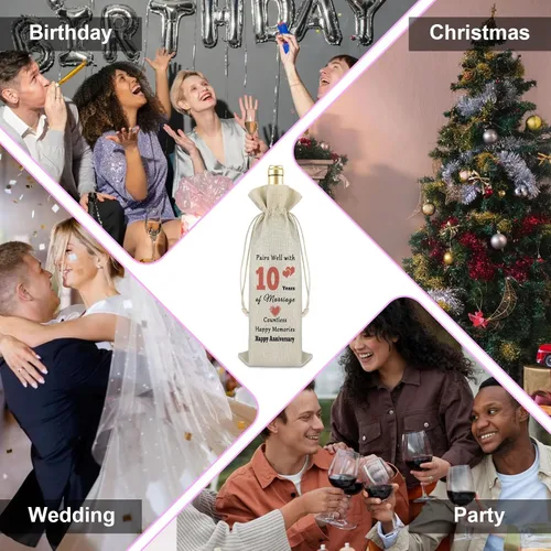 Vista 7 de Gfhzdmf Regalo de boda de 10º aniversario para esposa, marido, bolsa de vino, regalo de matrimonio de 10 años para mujeres y hombres, bolsa