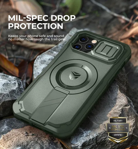 Vista 8 de Dexnor - Funda para iPhone 12 & iPhone 12 Pro con tapa deslizante para cámara, soporte ajustable y protector de pantalla integrado, carcasa