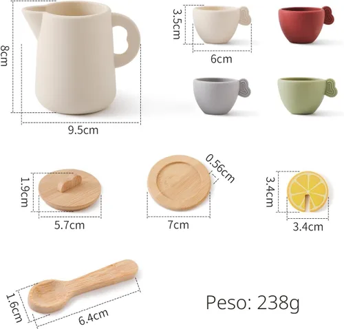 Vista 6 de Encantador Juego de Fiesta de Té de Madera - Tetera de Silicona, Tazas y Cuchara Recolectora - Perfecto para Fiestas de Té de Niñas Pequeñas y Juego