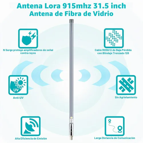 Vista 2 de Kit de antena LoRa de 915 MHz para Meshtastic, 5.8dBi, cable de 16.4 pies