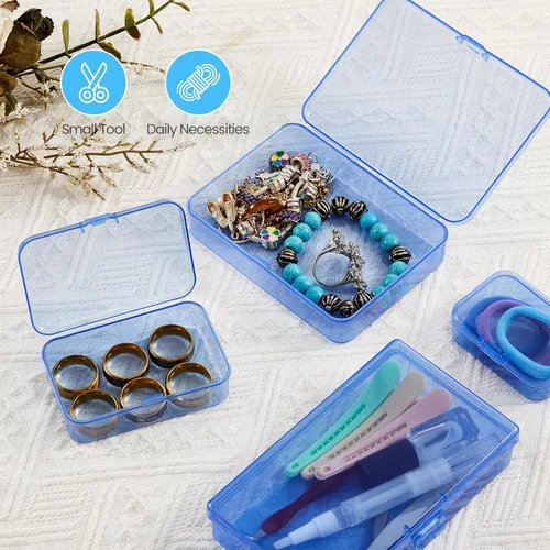Vista 2 de 12 cajas de plástico rectangulares de plástico, contenedores organizadores vacíos con tapas con bisagras para objetos pequeños y otros proyectos