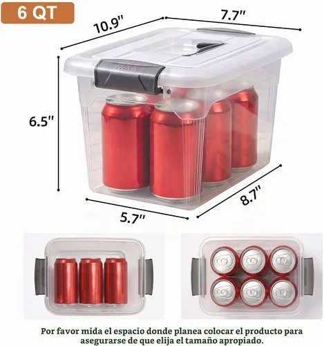 Vista 2 de Citylife - Paquete de 4 cubos de almacenamiento de 5.3 cuartos de galón con tapas, contenedores de plástico transparente con mango gris