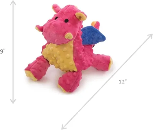 Vista 8 de goDog - Juguete de peluche chirriante de dragón para perro, tecnología Chew Guard, color coral, grande