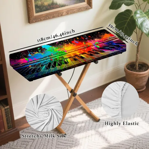 Vista 2 de Nuxovilar Cubierta elástica de 88 teclas para teclado y piano, a prueba de polvo, seda de leche elástica con neón, patrón de teclas de teclado