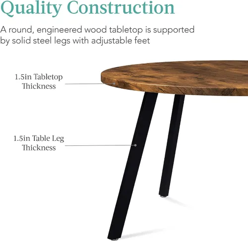 Vista 6 de Best Choice Products Mesa de comedor redonda con patas de acero - Marrón Negro