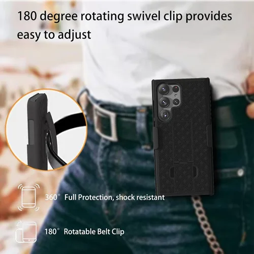 Vista 2 de Ailiber - Carcasa para Samsung Galaxy S24 Ultra 5G, protector de pantalla, color negro Belt Clip Holder, Holster, Stand Stick, Shockproof Hard