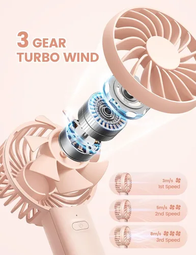 Vista 5 de Lamicall Mini ventilador portátil, ventilador de mano de 3 velocidades, ventilador personal recargable, secadora de pestañas de maquillaje