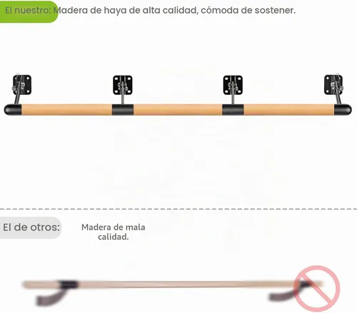 Vista 4 de Dolibest Ahorro de espacio, barra de ballet, montado en la pared, sistema de barra de ballet de madera tradicional, estiramiento/danza