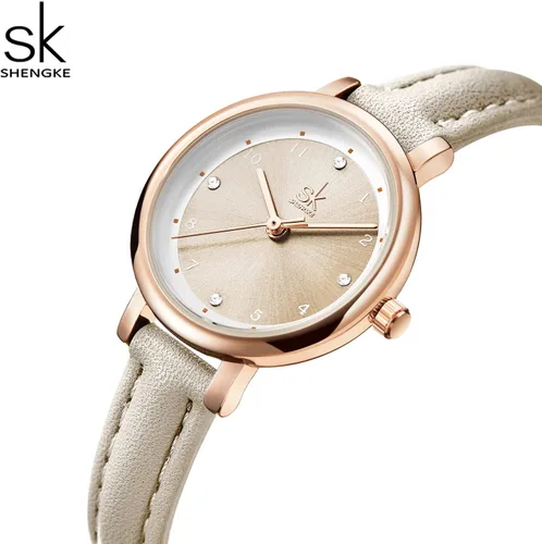 Vista 6 de SHENGKE Reloj de cuero para mujer, reloj de lujo para mujer, resistente al agua, para mujer