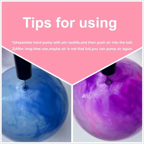 Vista 7 de Pelotas hinchables marmoleadas, juego de 2 bolas inflables grandes con bomba de aire manual y 2 puntas de cabeza