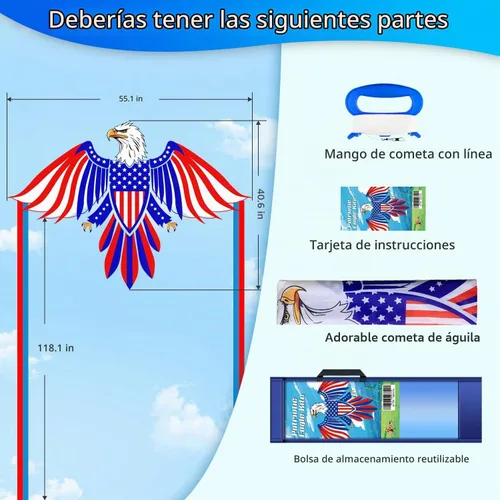 Vista 5 de Xida Large Patriotic Eagle Kites for Adults and Kids Ages 4-12 Easy to Fly Águila Libertad