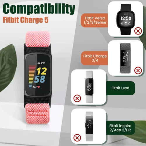 Vista 5 de enkic Bandas elásticas de nailon compatibles con Fitbit Charge 5, paquete de 4 correas elásticas suaves y ajustables, transpirables, correa