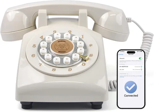 Vista 7 de Teléfono fijo Bluetooth Teléfono giratorio retro compatible con asistente de voz Diálogo inteligente, reproducción de música, llamadas manos libres