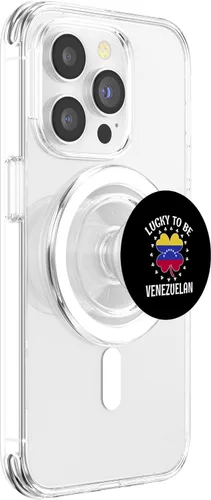 Vista 3 de Lucky To Be Venezuelan Shamrock Proud Venezuela Roots PopSockets MagSafe PopGrip for iPhone