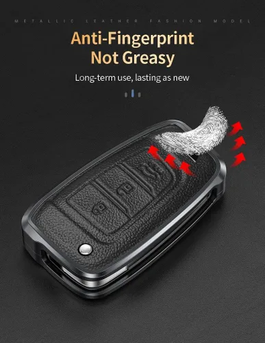 Vista 4 de SANRILY Marco de aleación de aluminio y funda de cuero genuino para llavero Hyundai I30 Kona 2017 en adelante, Veloster 2018 sin llave, protección