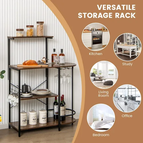 Vista 7 de Giantex Estante de cocina para panaderos, soporte para microondas de 4 niveles con 6 ganchos y estantes para copas, estante superior desmontable
