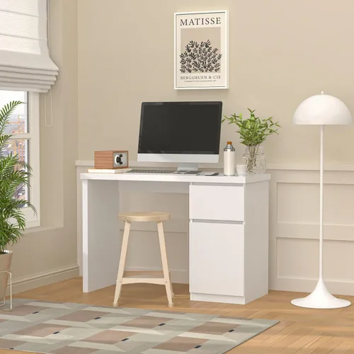 Vista 2 de Furtble - Escritorio blanco con cajones, escritorio pequeño de 43 pulgadas, lindo escritorio para dormitorio, escritorios de PC para oficina