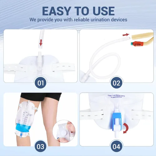 Vista 7 de Paquete de 5 bolsas de 33.8 fl oz para piernas de drenaje urinario con correas ajustables para el hombro y tubo flexible de 17.7 pulgadas con diseño