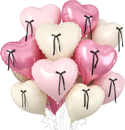 Vista 52 de Globos de corazón azul bebé, 10 piezas de globos en forma de corazón azul claro y blanco pastel, globos de papel de aluminio blanco arena crema