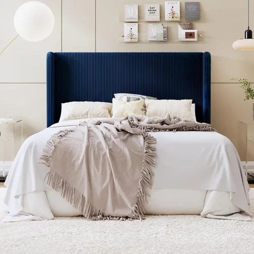 Vista 23 de SHA CERLIN - Base de cama tamaño Full tapizada en pana con plataforma y cabecera acolchada con diseño acanalado vertical estilo wingback, 8