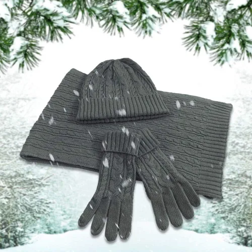 Vista 8 de The Fellie Conjunto de guantes de bufanda de invierno para mujer, gorros de punto, bufanda cálida, guantes térmicos 3 en 1